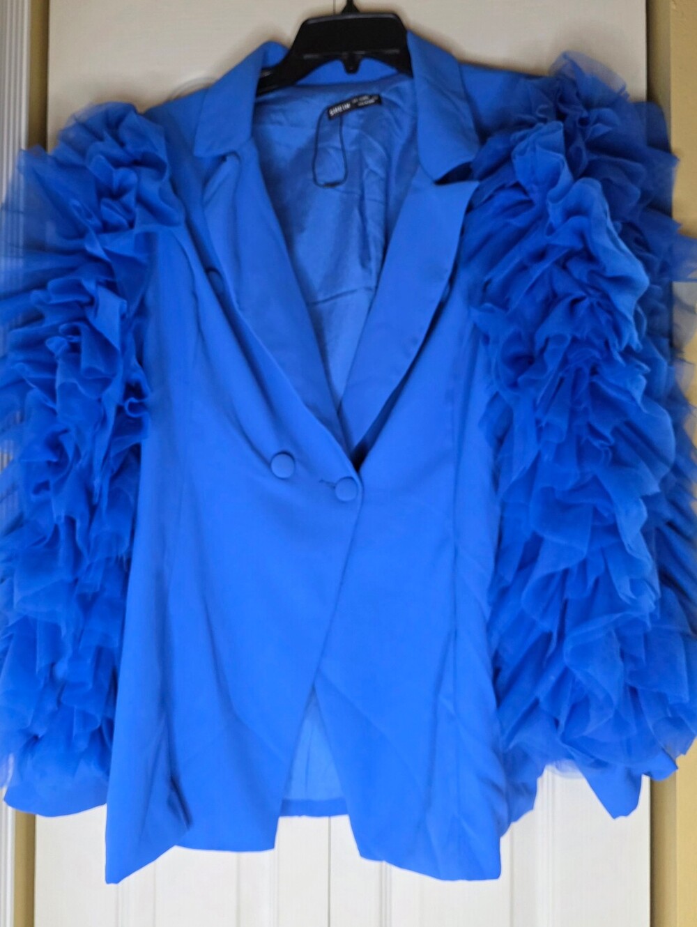 Shein Women's Blue Ruffle Sleeve Collored Button Down Jacket Blazer Large